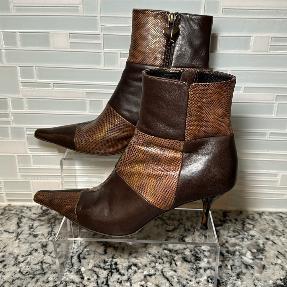 Escada Brown Patchwork Leather Ankle Boots
